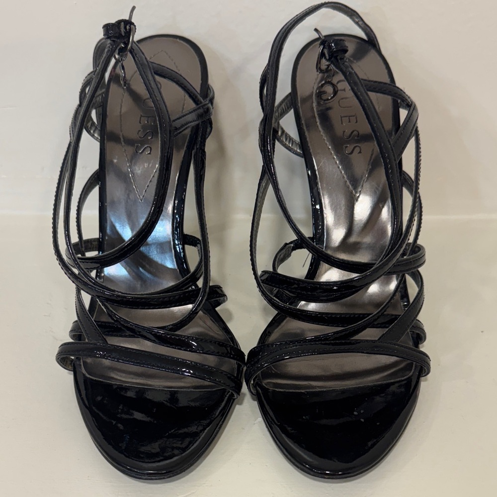Guess Glossy Black Strappy Heels